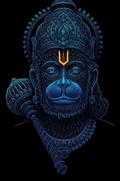 Lord Hanuman Divine Blue Portrait